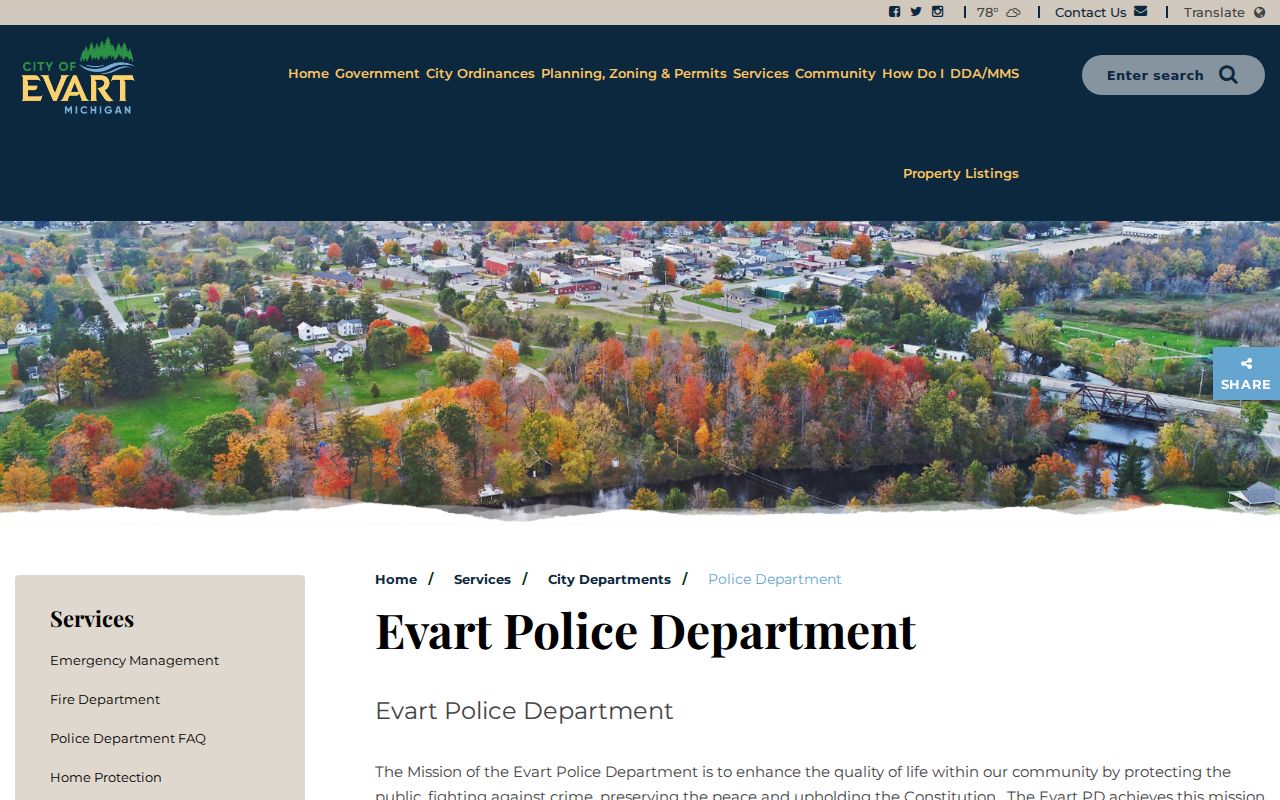 Evart criminal records on the official police department page