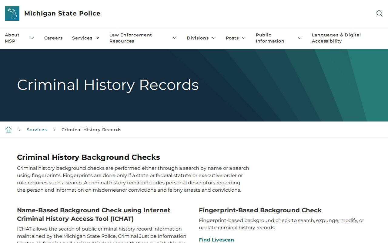 Osceola County criminal history services on the Michigan State Police website