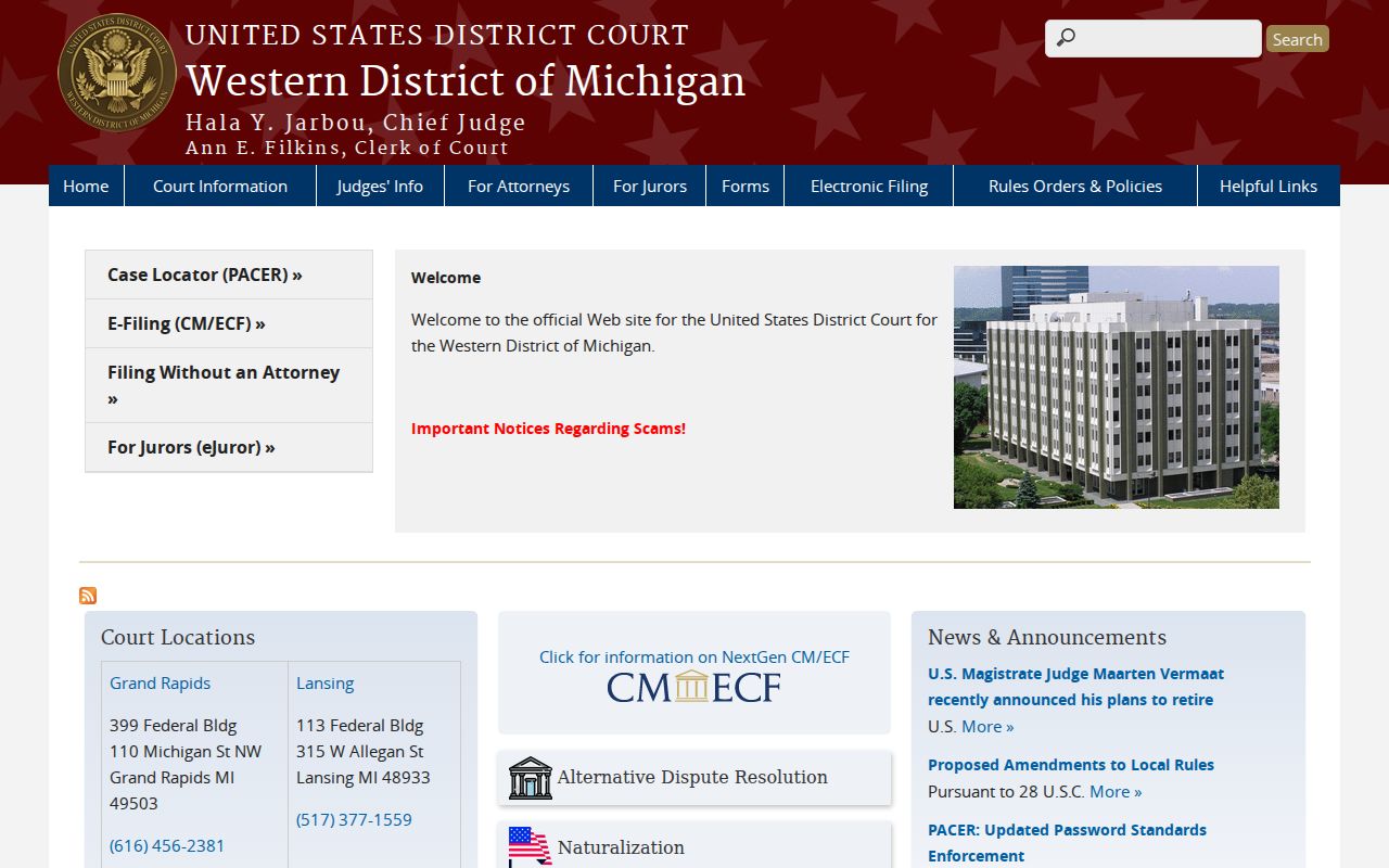 Federal criminal court records for Osceola County in the Western District of Michigan