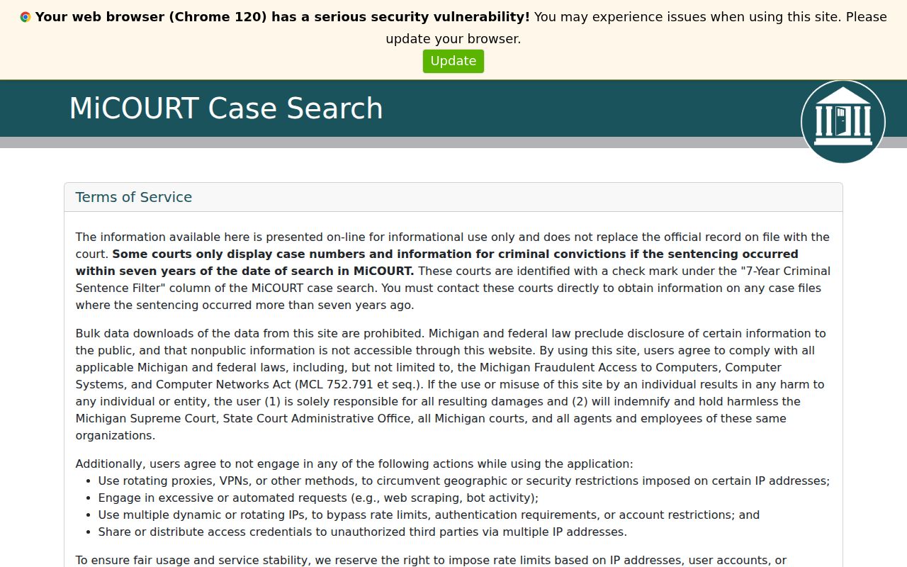 MiCOURT search for Osceola County criminal court cases