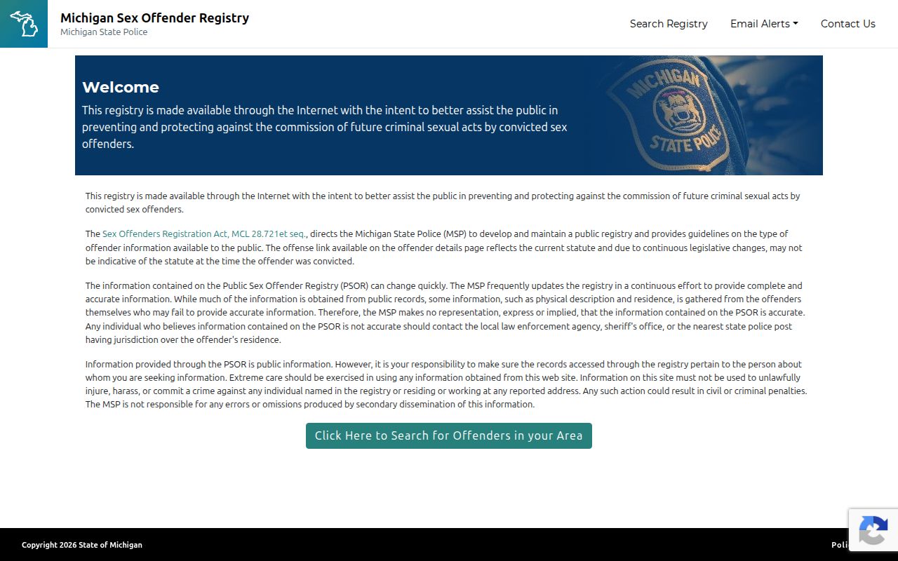 Michigan PSOR interface for an Osceola County sex offender search